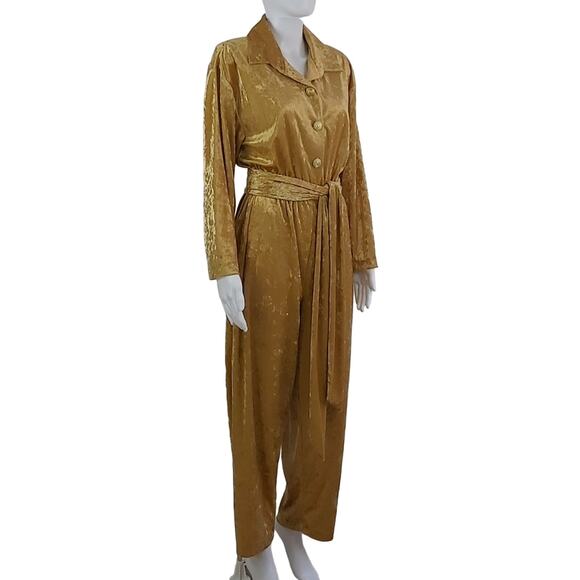 Vintage Brownstone Studio Gold Velvet Jumpsuit Size Small P - Picture 4 of 9